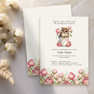 Cute Uil en Rozen Boeken voor Baby Shower Kaart