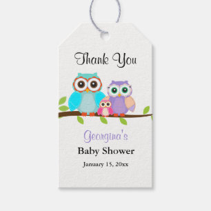 Cute Uil Familie Meisje Baby Shower Cadeautags Cadeaulabel