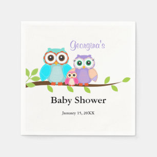 Cute Uil Familie Meisje Baby Shower Servetten