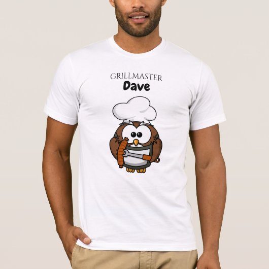 Cute Uil Grillmaster Gepersonaliseerd Heren TShirt (Voorkant)
