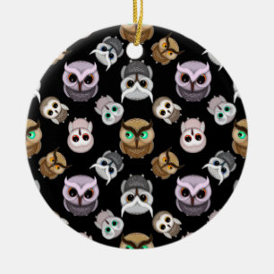 Cute Uil Illustraties over Zwarte Achtergrond Keramisch Ornament