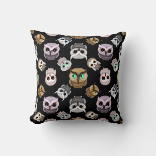 Cute Uil Illustraties over Zwarte Achtergrond Kussen