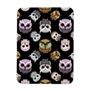 Cute Uil Illustraties over Zwarte Achtergrond Magneet