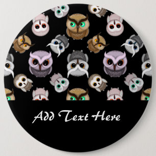 Cute Uil Illustraties over Zwarte Achtergrond Ronde Button 6,0 Cm