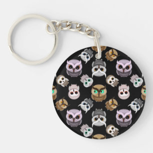 Cute Uil Illustraties over Zwarte Achtergrond Sleutelhanger