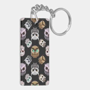 Cute Uil Illustraties over Zwarte Achtergrond Sleutelhanger