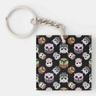 Cute Uil Illustraties over Zwarte Achtergrond Sleutelhanger