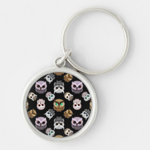 Cute Uil Illustraties over Zwarte Achtergrond Sleutelhanger