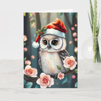 Cute uil in kerstmuts kerstkaart feestdagen kaart