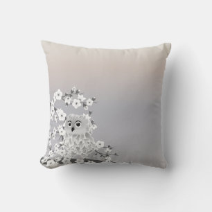 Cute Uil Kersenbloesem Beige Taupe Wit Kussen