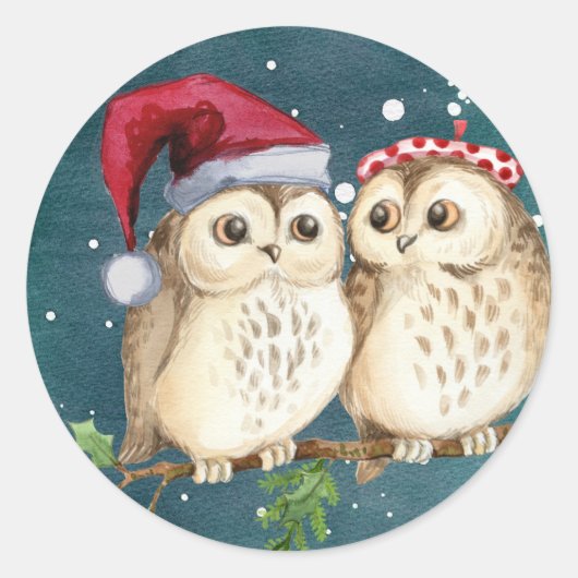 Cute Uil Kerststickers Enveloppe Zegels (Voorkant)