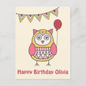 Cute Uil - Kleurrijke Kinderverjaardagskaart Briefkaart (Voorkant)