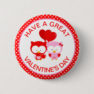 Cute Uil Koppel en Hartjes Valentijnsdag Ronde Button 5,7 Cm