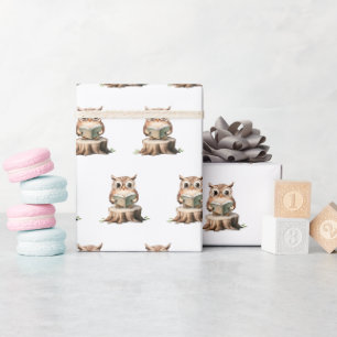 Cute Uil Leest een Boek Baby Shower Cadeaupapier