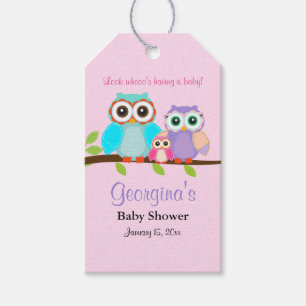 Cute Uil Meisje Baby Shower Cadeau Labels Cadeaulabel