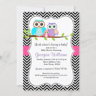 Cute Uil Meisje Baby Shower Uitnodiging
