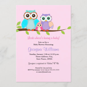 Cute Uil Meisje Baby Shower Uitnodiging Roze