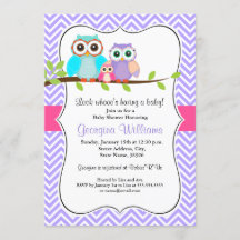 Cute Uil Meisje Baby Shower Uitnodiging Roze & Paa