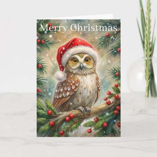 Cute Uil met Kerstmis Feestdagen Kaart (Voorkant)