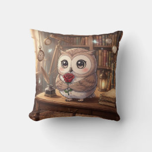 Cute Uil Roos Bibliotheek Kussen