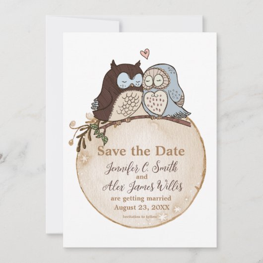 Cute Uil Thema Trouwen Save the Date Bos (Voorkant)