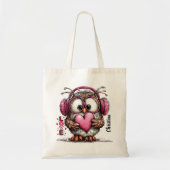 Cute Uil Valentijnsdag Liefde Aangepaste Naam  Tote Bag (Voorkant)