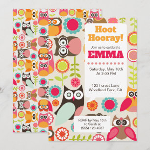 Cute Uil Verjaardagsuitnodiging Hoot Hooray Verjaa Kaart