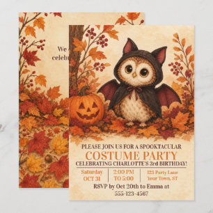 Cute Uil Vleermuis Kostuum Halloween Verjaardagsfe Kaart