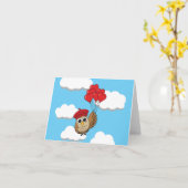 Cute Uil Vliegt met Hartballonnen Kaart (Gele Bloem)