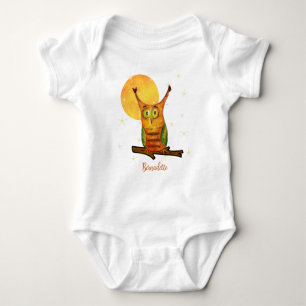 Cute Uil Waterverf Stijl Naam Geboortedatum op Ach Romper