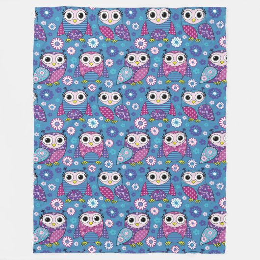 Cute Uilen En Bloemen Fleece Deken (Voorkant)
