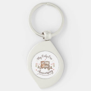 Cute Uilen “Mijn Eén En Alleen” Jubileum Roze T-Sh Sleutelhanger