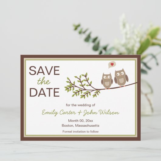 Cute Uilen Sla de Datum Aankondiging (Staand voorkant)