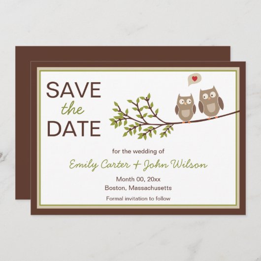 Cute Uilen Sla de datum op Aankondiging (Voorkant / Achterkant)