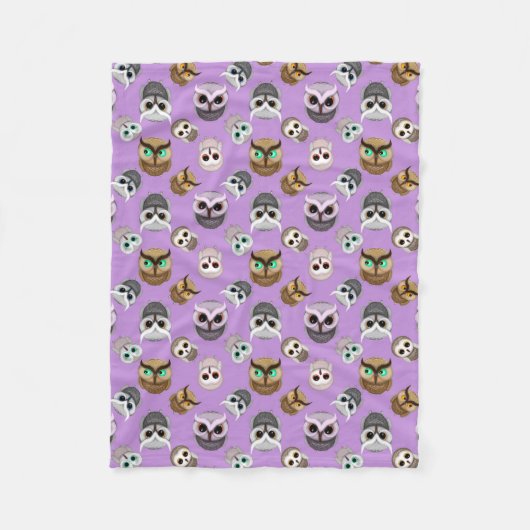 Cute Uilenpatroon op Paarse Achtergrond Fleece Deken (Voorkant)