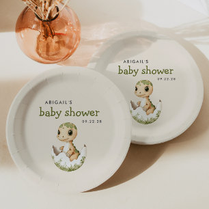 Cute Uitkomende Dinosaur Baby Shower Papieren Bordje
