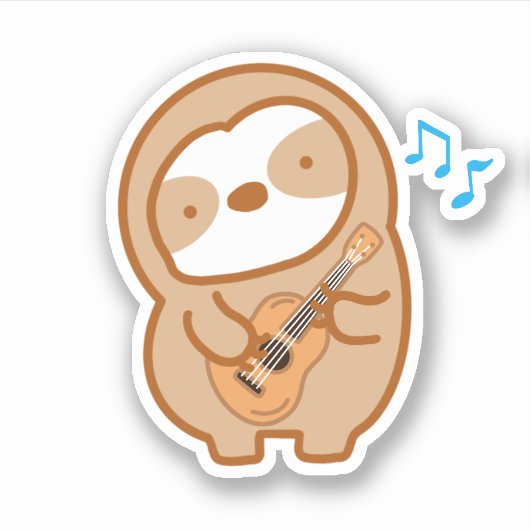 Cute Ukulele Sloth Sticker (Voorkant)