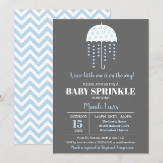 Cute Umbrella Blue Baby Sprinkle of Baby shower Kaart