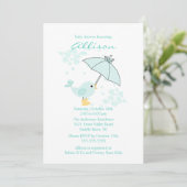 Cute Umbrella & Blue Bird Boy Baby shower Kaart (Staand voorkant)