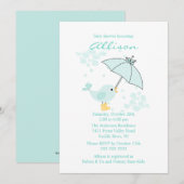 Cute Umbrella & Blue Bird Boy Baby shower Kaart (Voorkant / Achterkant)