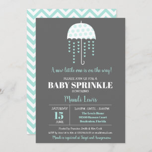 Cute Umbrella Turquoise Sprinkle of Baby shower Kaart
