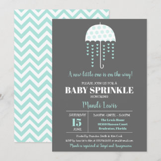 Cute Umbrella Turquoise Sprinkle of Baby shower Kaart