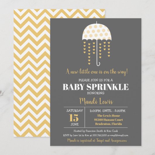 Cute Umbrella Yellow Baby Sprinkle of Baby shower Kaart (Voorkant / Achterkant)