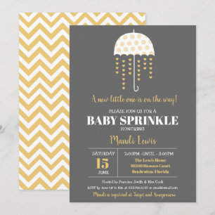 Cute Umbrella Yellow Baby Sprinkle of Baby shower Kaart