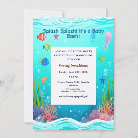 Cute Under the Sea Baby Shower Invitation - Ocean Kaart (Voorkant)