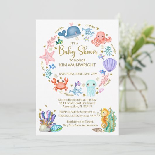 Cute Under the Sea Geslachtsonbekende Babyshower Kaart (Staand voorkant)