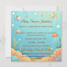 Cute Under the Sea Little Fish Baby Shower Invitat Kaart