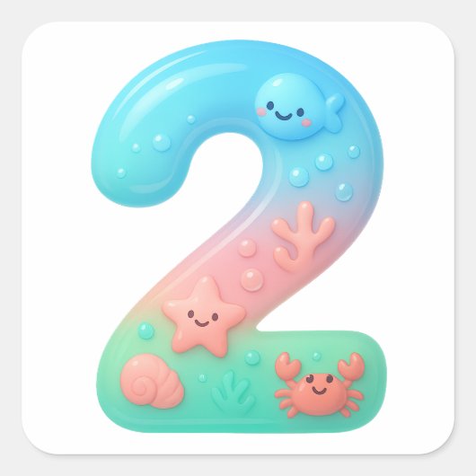 Cute Under The Sea Theme Cartoon Number 2 Vierkante Sticker (Voorkant)