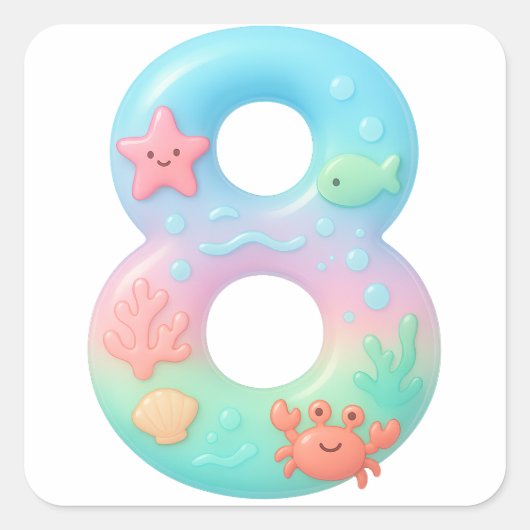 Cute Under The Sea Theme Cartoon Number 8 Vierkante Sticker (Voorkant)
