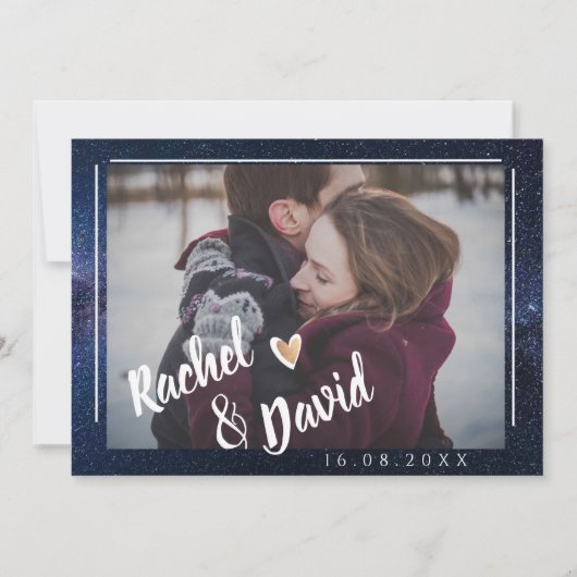 Cute under the Stars Typography Photo Wedding Save The Date (Voorkant)